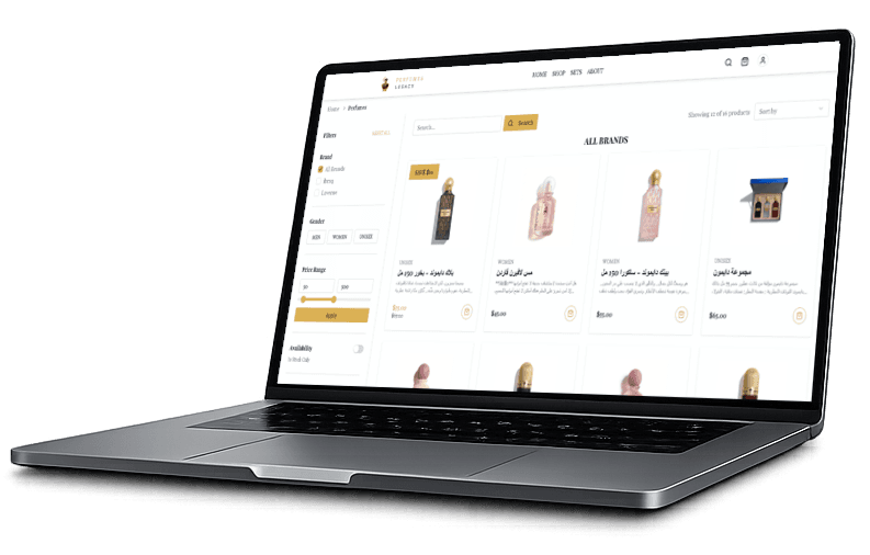 Perfumes Legacy website displayed on laptop mockup